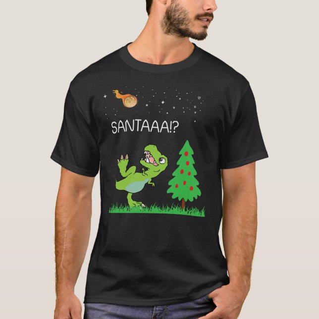 Christmas Dinosaur Meteor Santa Dino T-Shirt (Front)
