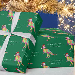 Christmas Dinosaur Personalised Girl Name Wrapping Paper