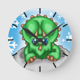 Christmas Dinosaur Round Clock