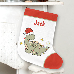 Christmas Dinosaur Santa Hat Name Kids Large Christmas Stocking