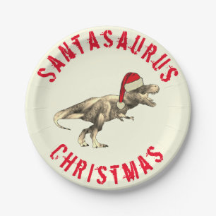 Christmas Dinosaur Santa Paper Plate