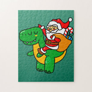 Christmas Dinosaur Santa Riding T Rex Xmas Kids Bo Jigsaw Puzzle