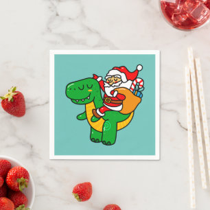 Christmas Dinosaur Santa Riding T Rex Xmas Kids Bo Napkin