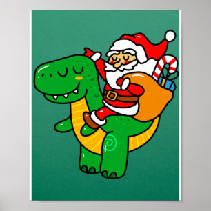 Christmas Dinosaur Santa Riding T Rex Xmas Kids Bo Poster