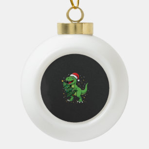 Christmas Dinosaur Santa T Rex Ceramic Ball Christmas Ornament
