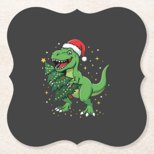 Christmas Dinosaur Santa T Rex Paper Coaster