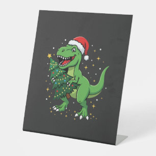 Christmas Dinosaur Santa T Rex Pedestal Sign