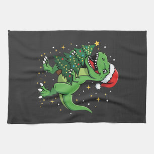 Christmas Dinosaur Santa T Rex Tea Towel