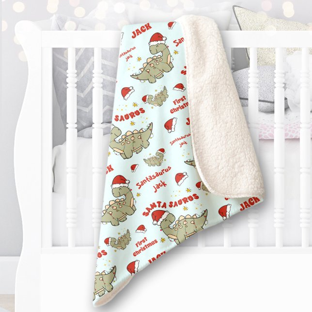Christmas Dinosaur Santasaurus Name Blue Baby Sherpa Blanket (Christmas Dinosaur Santasaurus Name Blue Baby Sherpa Blanket)