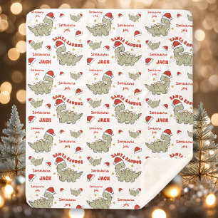 Christmas Dinosaur Santasaurus Name Sherpa Blanket