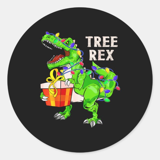 Christmas Dinosaur Shirt Tree Rex Pyjamas Xmas Men Classic Round Sticker (Front)