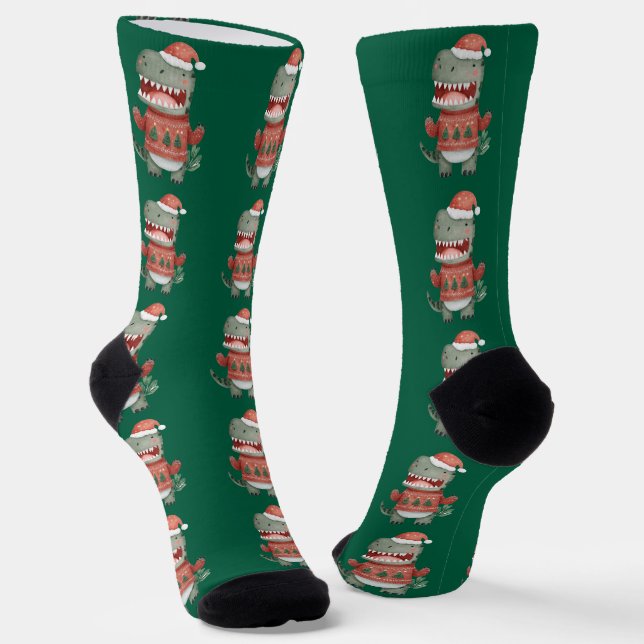 Christmas Dinosaur Socks (Angled)