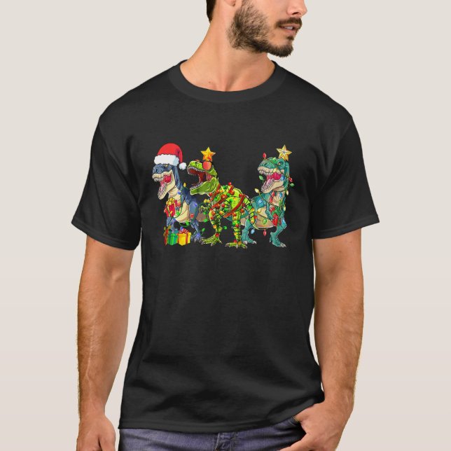 Christmas Dinosaur T Rex Cute Santa Xmas Tree Rex T-Shirt (Front)