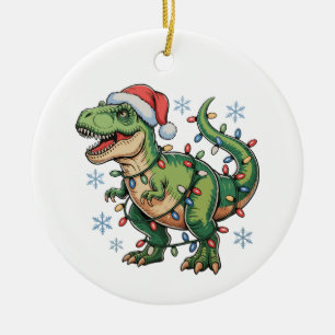 Christmas Dinosaur T Rex Merry Xmas Lights Santa Ceramic Tree Decoration