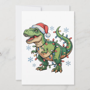 Christmas Dinosaur T Rex Merry Xmas Lights Santa Holiday Card
