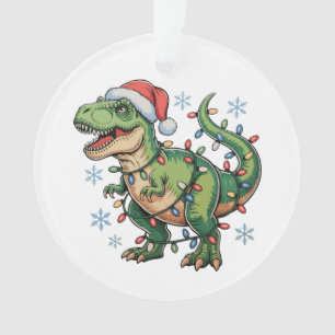 Christmas Dinosaur T Rex Merry Xmas Lights Santa Ornament