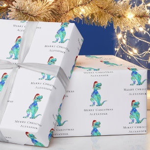 Christmas Dinosaur T-Rex Personalised Wrapping Paper
