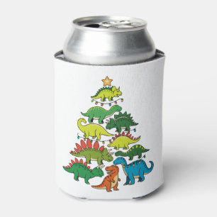 Christmas Dinosaur T Rex Tree Xmas Lights Festive Can Cooler