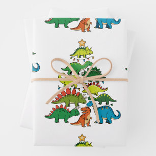 Christmas Dinosaur T Rex Tree Xmas Lights Festive Wrapping Paper Sheet