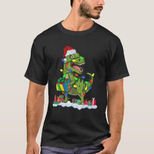 Christmas Dinosaur T Rex With Christmas Lights Fun T-Shirt