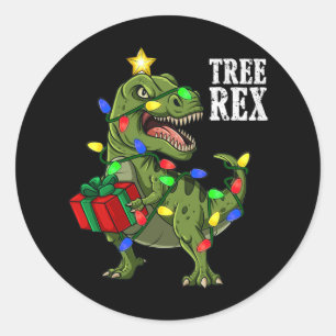Christmas Dinosaur Tree Rex Boys Girls Kids Xmas G Classic Round Sticker