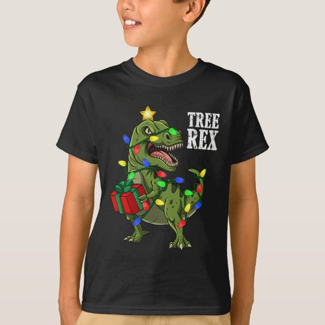 Christmas Dinosaur Tree Rex Boys Girls Kids Xmas G T-Shirt (Front)