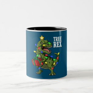 Christmas Dinosaur Tree Rex Boys Girls Kids Xmas Two-Tone Coffee Mug