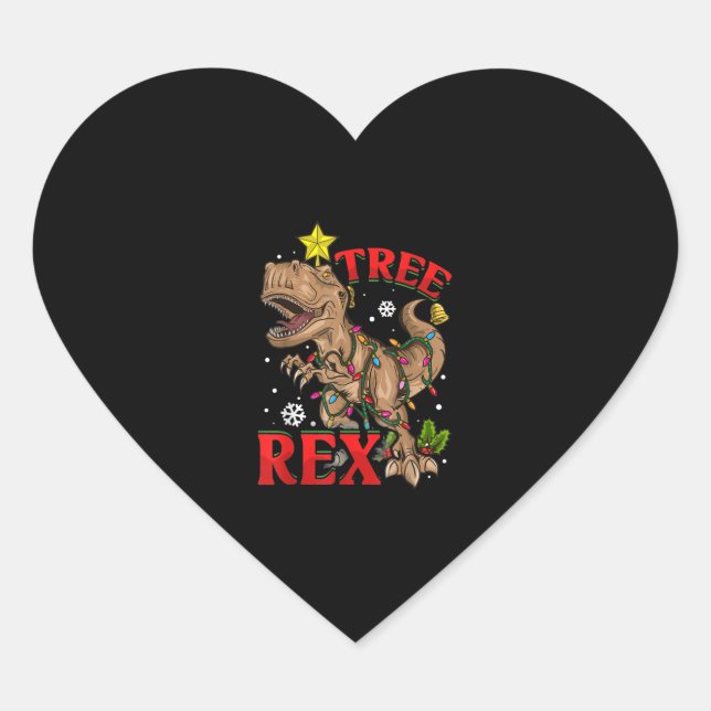 Christmas Dinosaur Tree Rex Lights T Rex Xmas   Heart Sticker (Front)