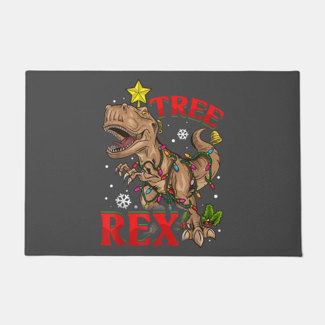 Christmas Dinosaur Tree Rex Lights TRex Xmas Gift Doormat (Front)