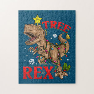 Christmas Dinosaur Tree Rex Lights TRex Xmas Gift Jigsaw Puzzle