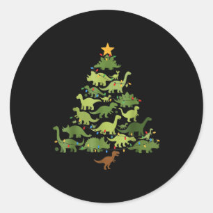 Christmas Dinosaur Tree Rex Pajamas Men Boys Kids Classic Round Sticker
