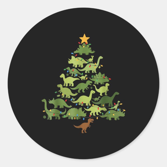 Christmas Dinosaur Tree Rex Pajamas Men Boys Kids  Classic Round Sticker (Front)