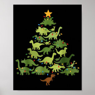 Christmas Dinosaur Tree Rex Pajamas Men Boys Kids Poster