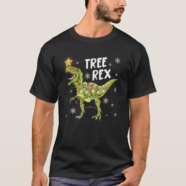 Christmas Dinosaur Tree Rex Pajamas Men Boys Xmas  T-Shirt (Front)