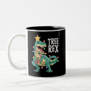Christmas Dinosaur Tree Rex Pajamas Xmas Lights Two-Tone Coffee Mug