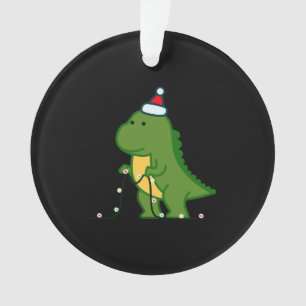 Christmas Dinosaur Tree Rex Putting Up String Ligh Ornament