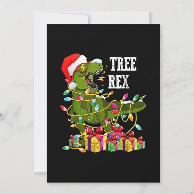 Christmas Dinosaur Tree Rex Pyjamas Men Boys Kids Holiday Card (Front)