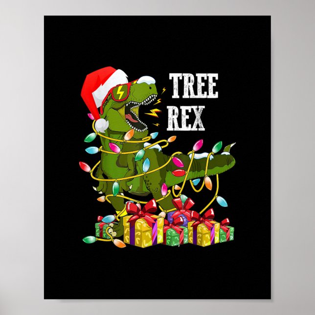 Christmas Dinosaur Tree Rex Pyjamas Men Boys Kids Poster (Front)