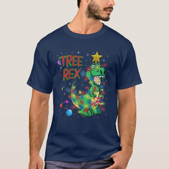 Christmas Dinosaur Tree Rex Pyjamas Men Boys Kids T-Shirt (Front)