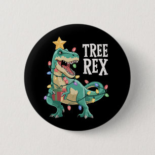 Christmas Dinosaur Tree Rex Pyjamas Xmas Lights 6 Cm Round Badge