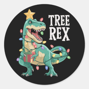 Christmas Dinosaur Tree Rex Pyjamas Xmas Lights Classic Round Sticker