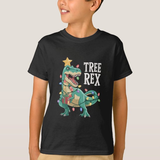 Christmas Dinosaur Tree Rex Pyjamas Xmas Lights  T-Shirt (Front)