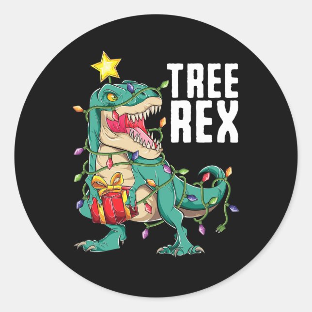 Christmas Dinosaur Tree Rex Trex Pyjamas Men Boys  Classic Round Sticker (Front)
