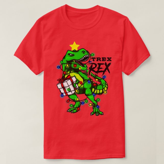 Christmas Dinosaur Tree Rex Xmas Light Pyjamas Men T-Shirt (Design Front)