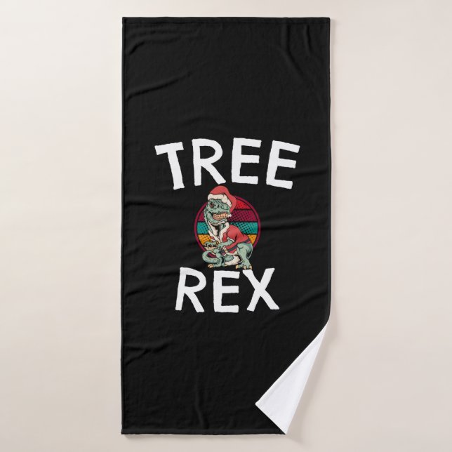 Christmas Dinosaur Tree Rex Xmas Retro   Bath Towel (Bath Towel)