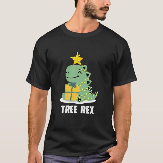 Christmas Dinosaur Tree T Rex Pyjamas Kids Boys Xm T-Shirt (Front)