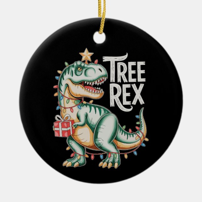 Christmas Dinosaur Tree T Rex Xmas Lights Holiday Ceramic Tree Decoration (Front)