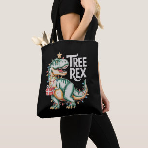 Christmas Dinosaur Tree T Rex Xmas Lights Holiday Tote Bag