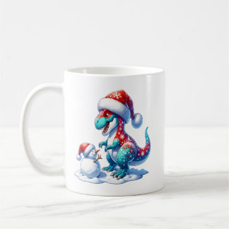 Christmas dinosaur with cute snowman, fantasy  coffee mug