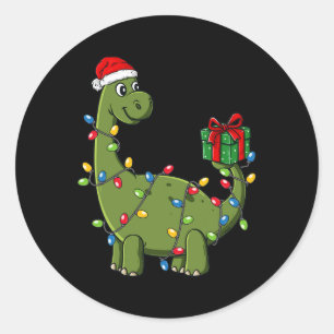 Christmas Dinosaur With Lights Fun Boys Kids Xmas Classic Round Sticker